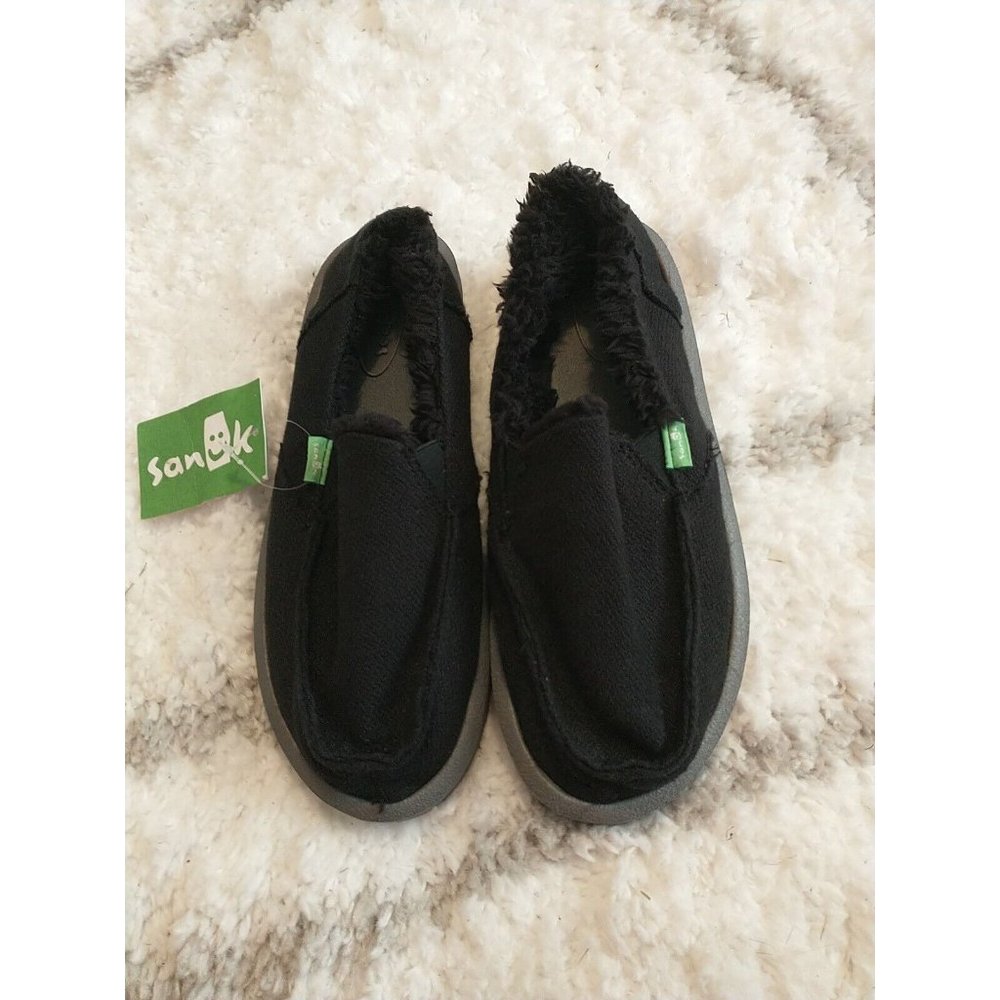 NWT Women's Sanuk Donna Hemp Chill Soft Fur Lined Black Size 5 - Picture 1 of 7